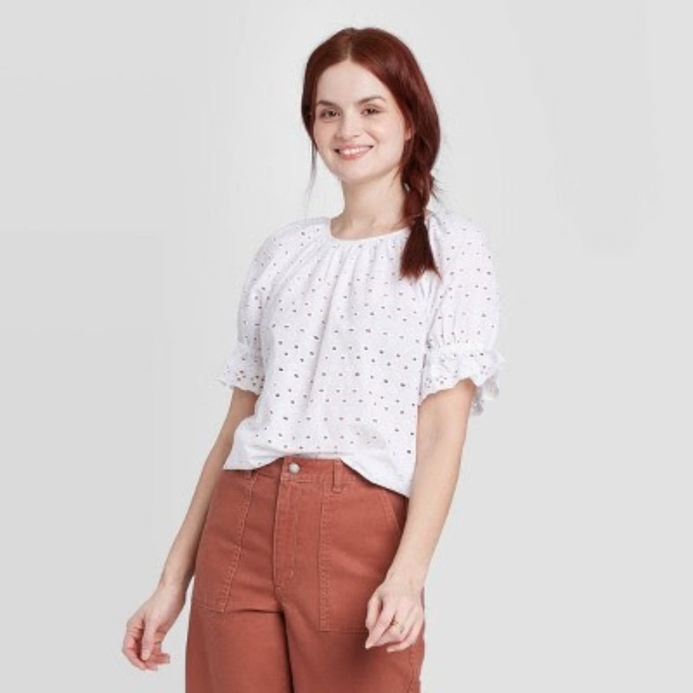 Target Universal Thread White Eyelet Top S New